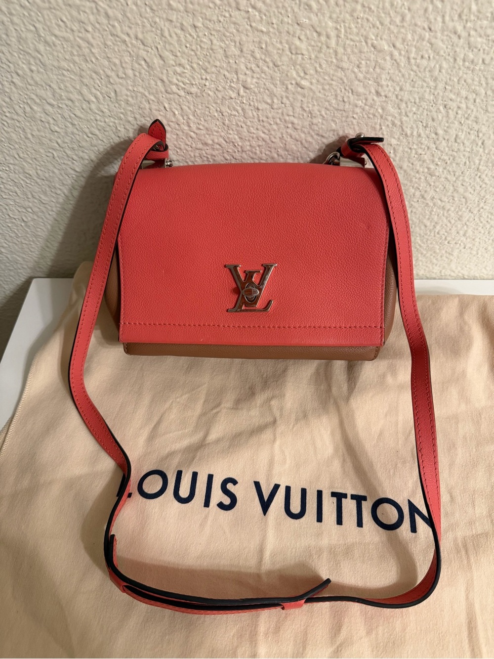 Louis Vuitton Coral Pink and Tan Crossbody Bag